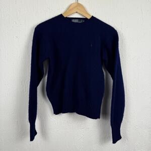 Vintage 90s Polo 100% Wool Sweater Navy Women’s Medium Preppy Minimalist Norm